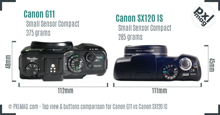 Canon G11 vs Canon SX120 IS top view buttons comparison Canon G11 vs Canon SX120 IS top view buttons comparison