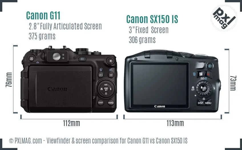 Canon G11 vs Canon SX150 IS Screen and Viewfinder comparison