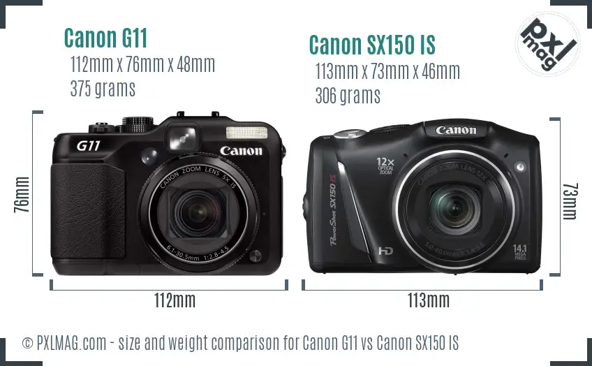 Canon G11 vs Canon SX150 IS size comparison