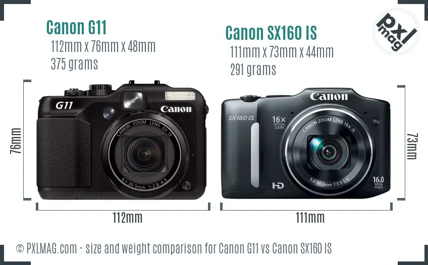 Canon G11 vs Canon SX160 IS size comparison