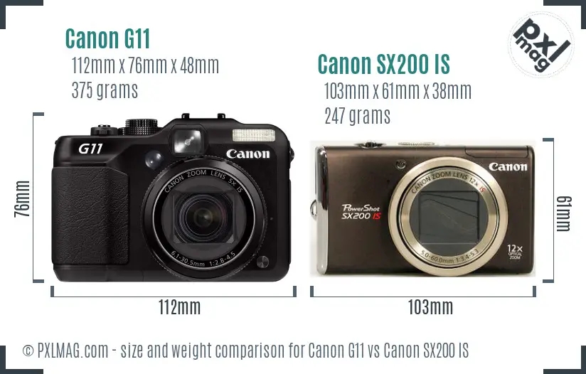 Canon G11 vs Canon SX200 IS size comparison Canon G11 vs Canon SX200 IS size comparison