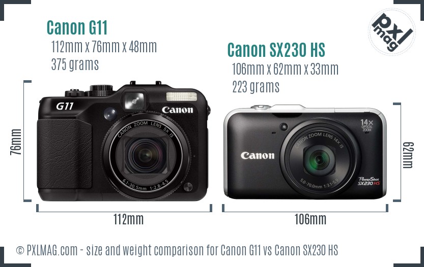 Canon G11 vs Canon SX230 HS size comparison
