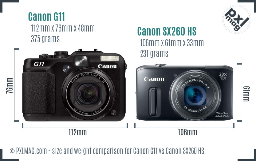 Canon G11 vs Canon SX260 HS size comparison Canon G11 vs Canon SX260 HS size comparison