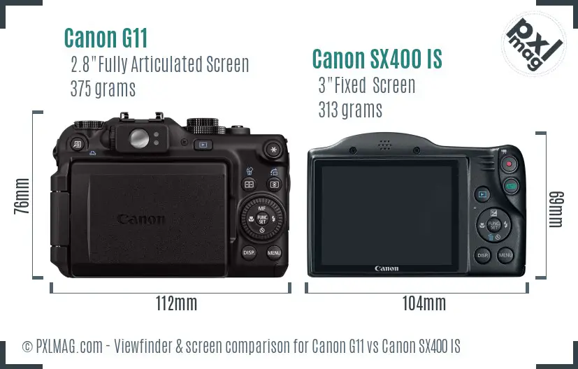 Canon G11 vs Canon SX400 IS Screen and Viewfinder comparison