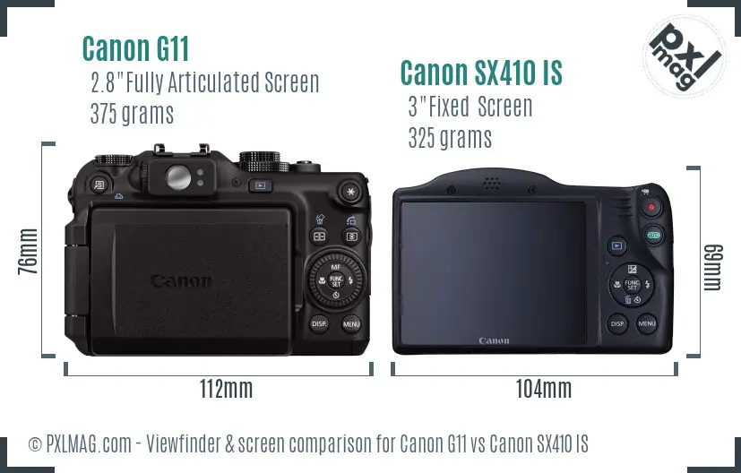 Canon G11 vs Canon SX410 IS Screen and Viewfinder comparison