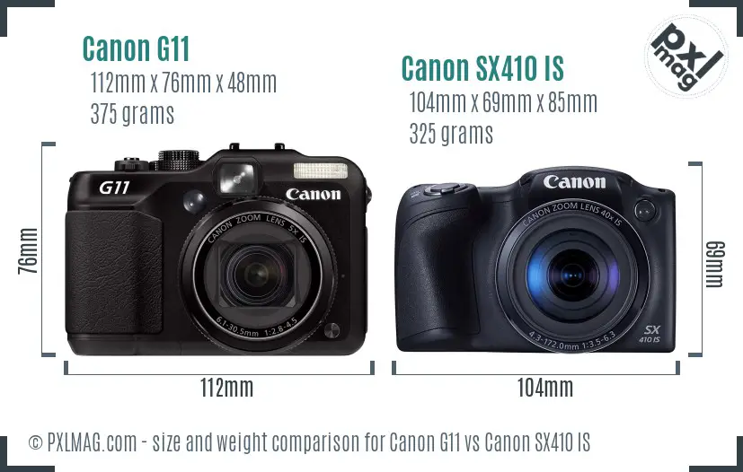 Canon G11 vs Canon SX410 IS size comparison