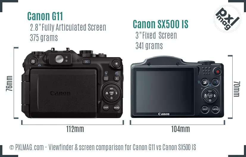 Canon G11 vs Canon SX500 IS Screen and Viewfinder comparison
