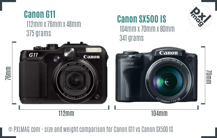 Canon G11 vs Canon SX500 IS size comparison