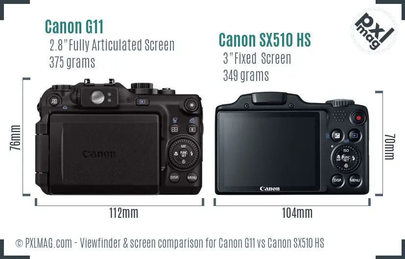 Canon G11 vs Canon SX510 HS Screen and Viewfinder comparison