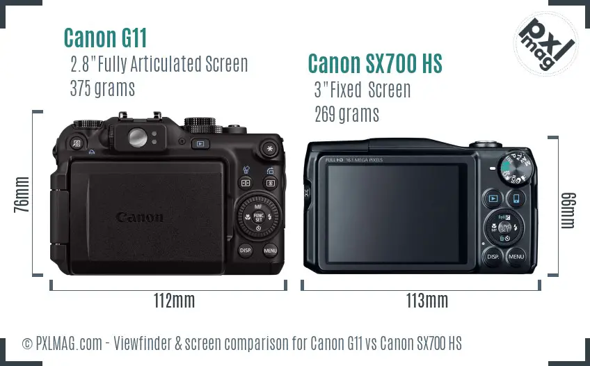 Canon G11 vs Canon SX700 HS Screen and Viewfinder comparison