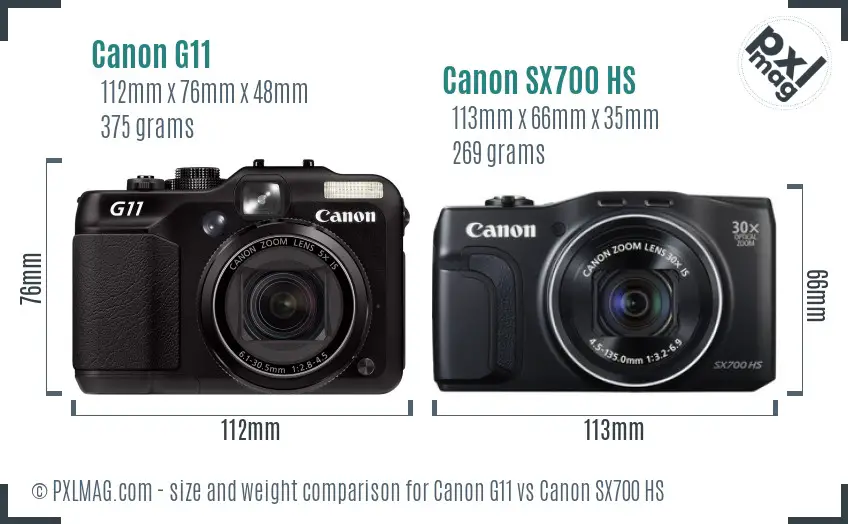 Canon G11 vs Canon SX700 HS size comparison