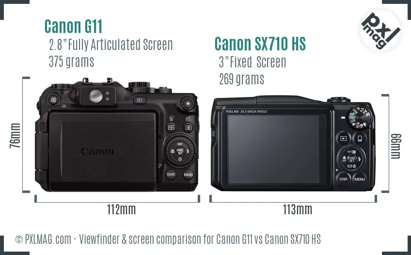 Canon G11 vs Canon SX710 HS Screen and Viewfinder comparison