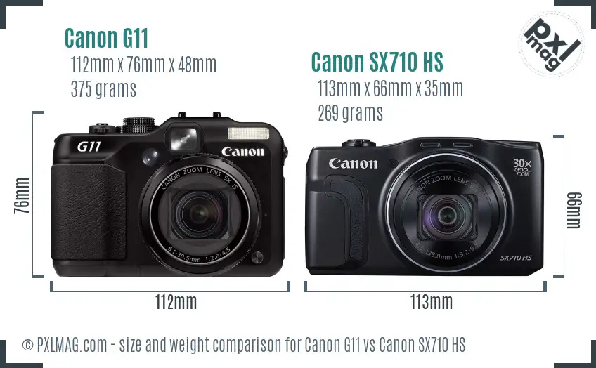 Canon G11 vs Canon SX710 HS size comparison Canon G11 vs Canon SX710 HS size comparison