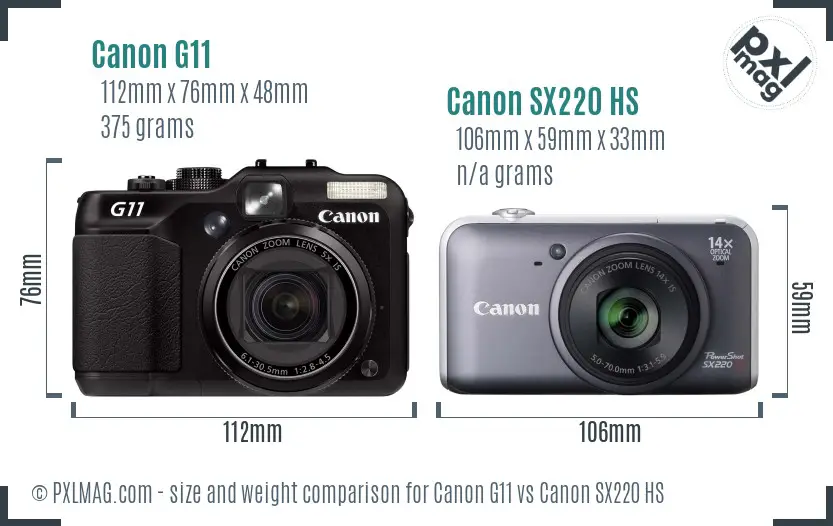 Canon G11 vs Canon SX220 HS size comparison Canon G11 vs Canon SX220 HS size comparison