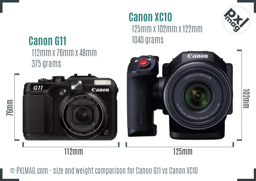 Canon G11 vs Canon XC10 size comparison