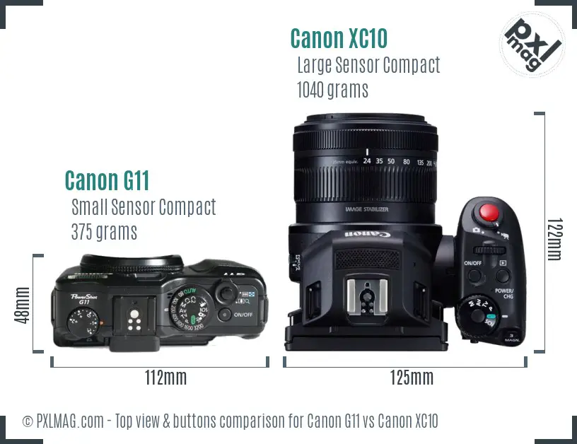 Canon G11 vs Canon XC10 top view buttons comparison