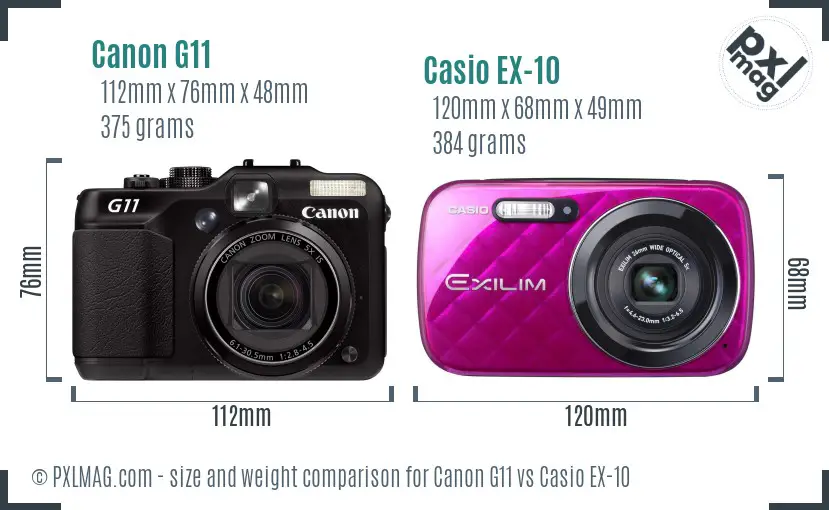 Canon G11 vs Casio EX-10 size comparison
