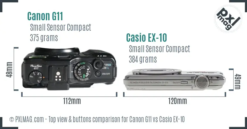 Canon G11 vs Casio EX-10 top view buttons comparison