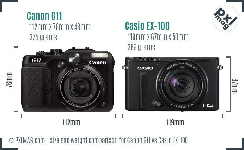 Canon G11 vs Casio EX-100 size comparison