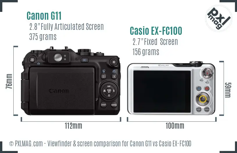 Canon G11 vs Casio EX-FC100 Screen and Viewfinder comparison