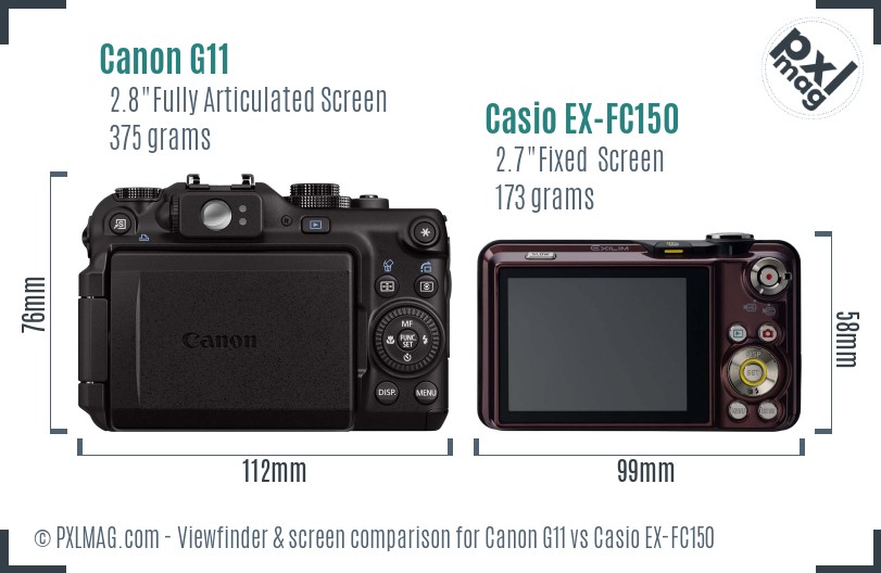 Canon G11 vs Casio EX-FC150 Screen and Viewfinder comparison