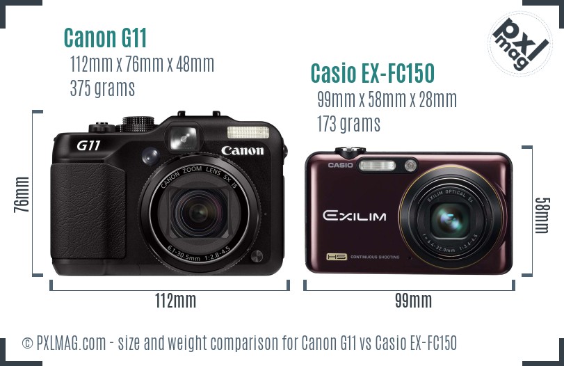 Canon G11 vs Casio EX-FC150 size comparison