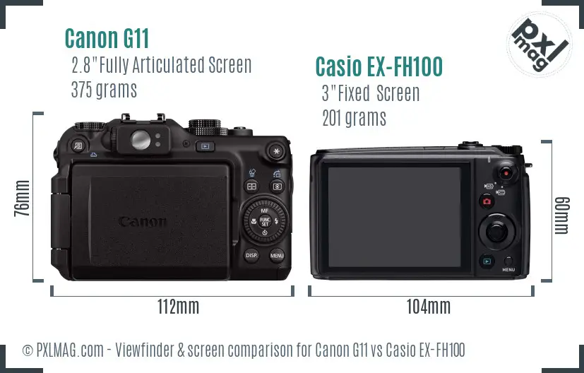 Canon G11 vs Casio EX-FH100 Screen and Viewfinder comparison