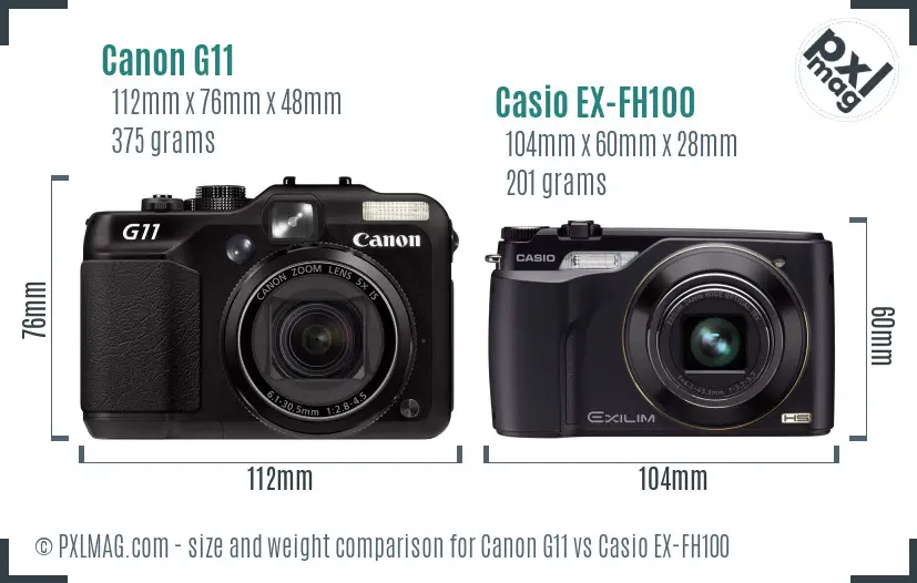 Canon G11 vs Casio EX-FH100 size comparison