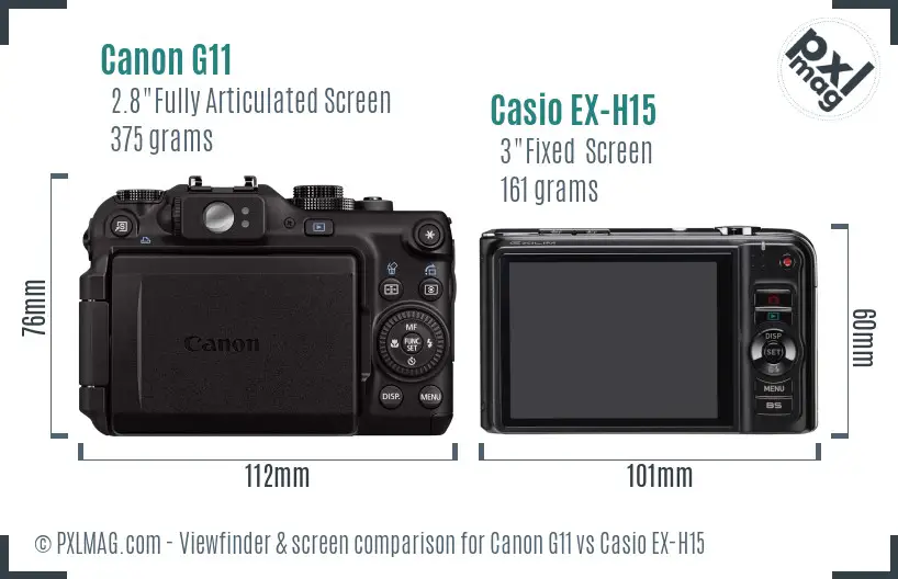 Canon G11 vs Casio EX-H15 Screen and Viewfinder comparison Canon G11 vs Casio EX-H15 Screen and Viewfinder comparison