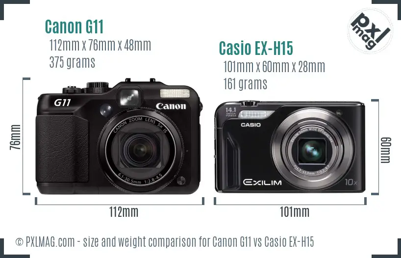 Canon G11 vs Casio EX-H15 size comparison Canon G11 vs Casio EX-H15 size comparison