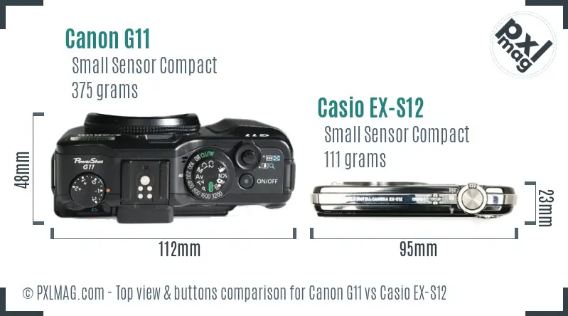 Canon G11 vs Casio EX-S12 top view buttons comparison Canon G11 vs Casio EX-S12 top view buttons comparison