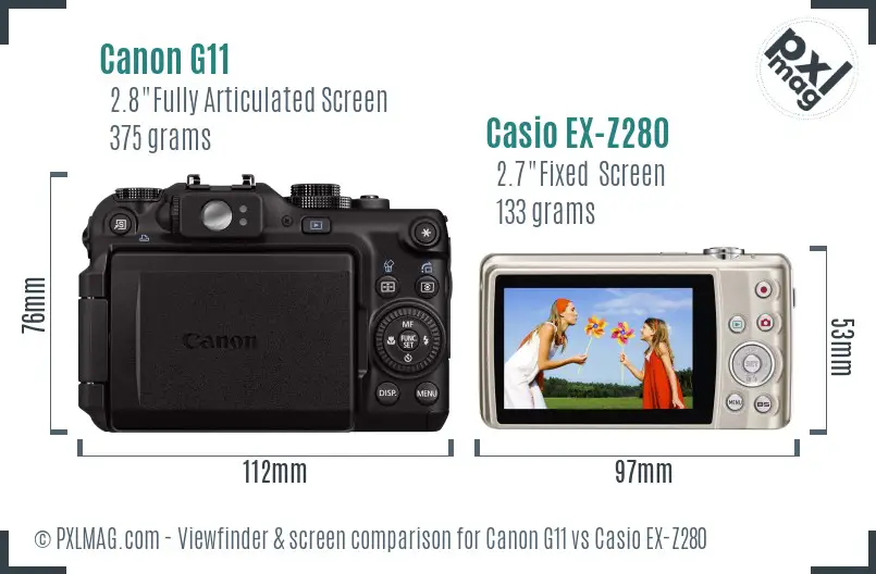 Canon G11 vs Casio EX-Z280 Screen and Viewfinder comparison