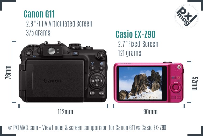 Canon G11 vs Casio EX-Z90 Screen and Viewfinder comparison