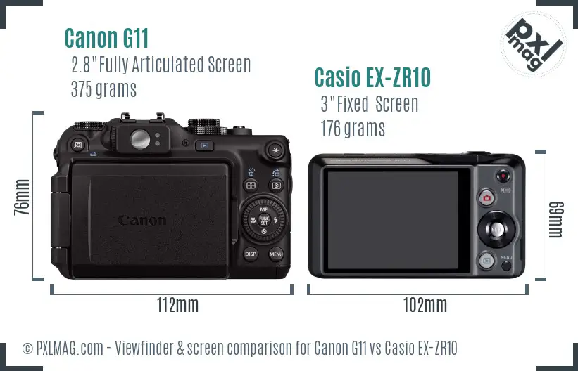 Canon G11 vs Casio EX-ZR10 Screen and Viewfinder comparison Canon G11 vs Casio EX-ZR10 Screen and Viewfinder comparison