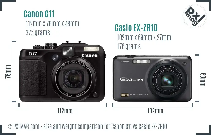 Canon G11 vs Casio EX-ZR10 size comparison Canon G11 vs Casio EX-ZR10 size comparison
