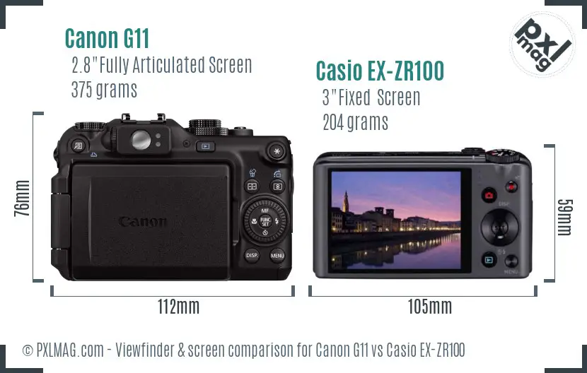 Canon G11 vs Casio EX-ZR100 Screen and Viewfinder comparison