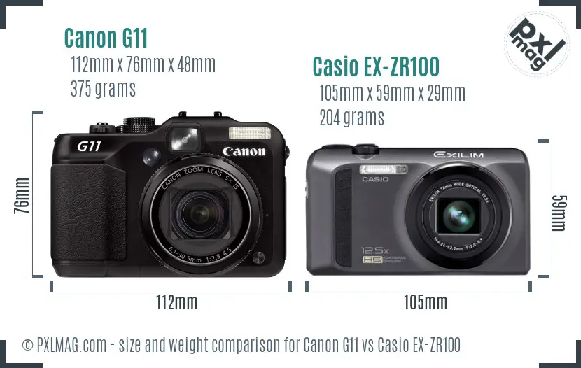 Canon G11 vs Casio EX-ZR100 size comparison