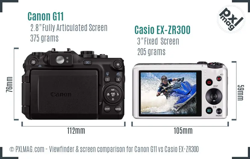 Canon G11 vs Casio EX-ZR300 Screen and Viewfinder comparison