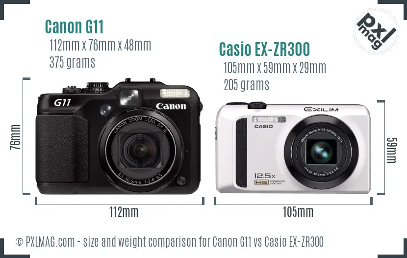 Canon G11 vs Casio EX-ZR300 size comparison