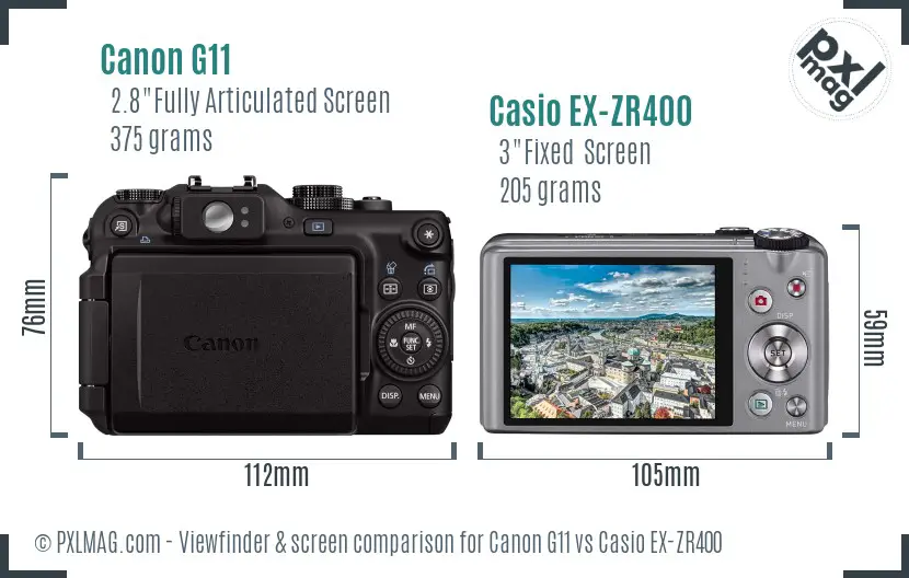 Canon G11 vs Casio EX-ZR400 Screen and Viewfinder comparison Canon G11 vs Casio EX-ZR400 Screen and Viewfinder comparison