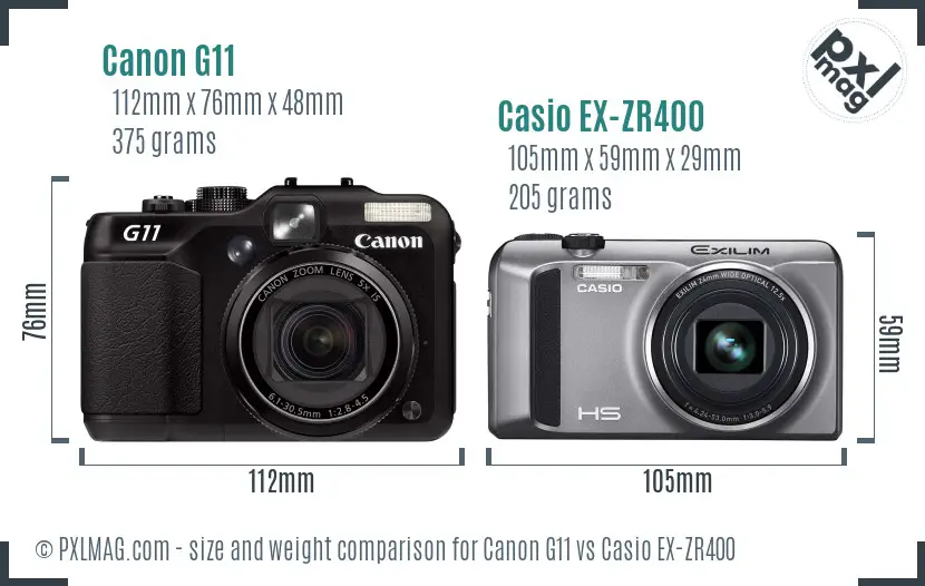 Canon G11 vs Casio EX-ZR400 size comparison Canon G11 vs Casio EX-ZR400 size comparison