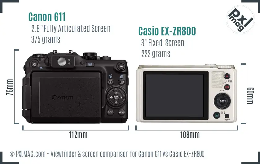 Canon G11 vs Casio EX-ZR800 Screen and Viewfinder comparison