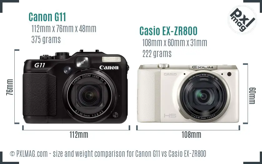 Canon G11 vs Casio EX-ZR800 size comparison