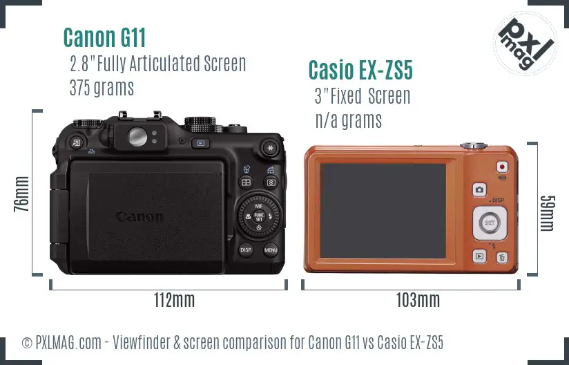 Canon G11 vs Casio EX-ZS5 Screen and Viewfinder comparison Canon G11 vs Casio EX-ZS5 Screen and Viewfinder comparison