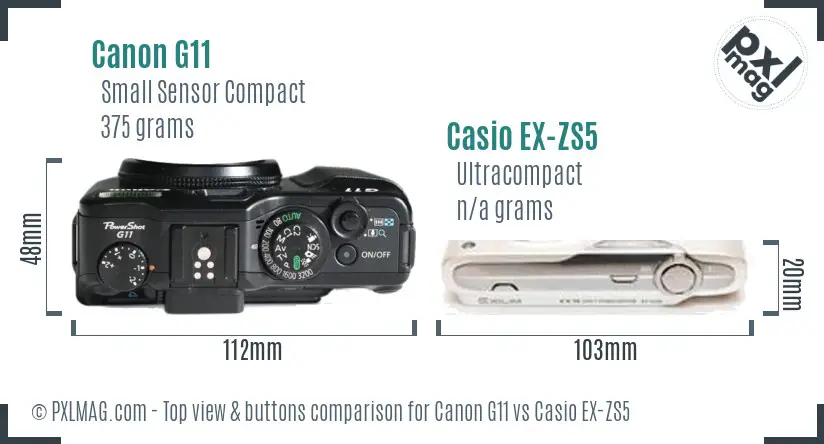 Canon G11 vs Casio EX-ZS5 top view buttons comparison Canon G11 vs Casio EX-ZS5 top view buttons comparison