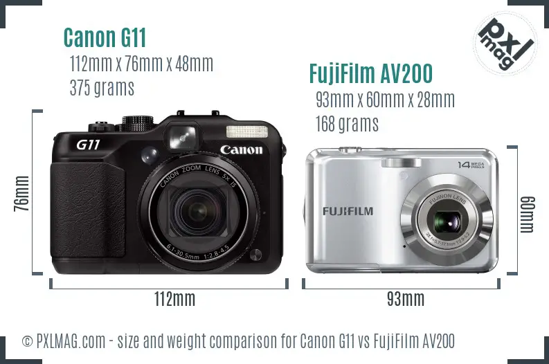 Canon G11 vs FujiFilm AV200 size comparison Canon G11 vs FujiFilm AV200 size comparison
