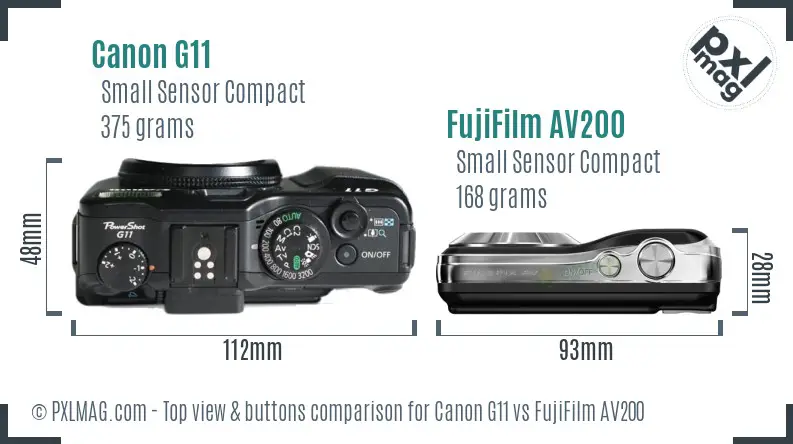 Canon G11 vs FujiFilm AV200 top view buttons comparison Canon G11 vs FujiFilm AV200 top view buttons comparison