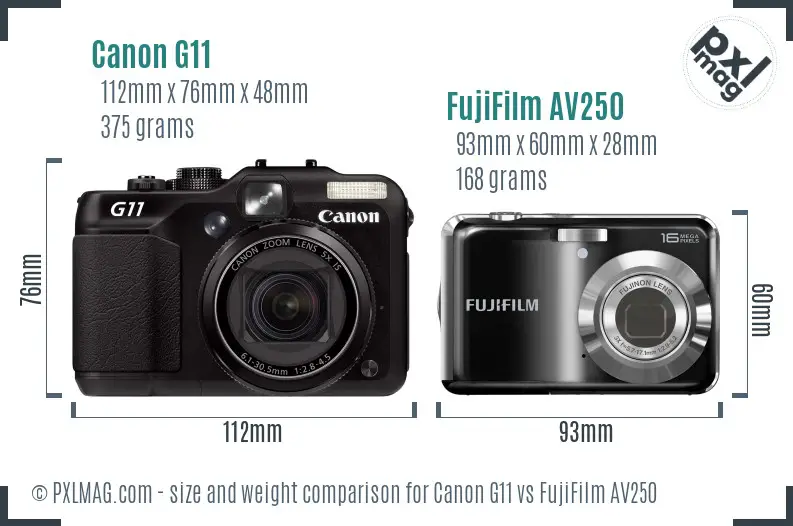 Canon G11 vs FujiFilm AV250 size comparison