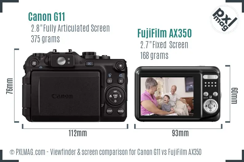 Canon G11 vs FujiFilm AX350 Screen and Viewfinder comparison