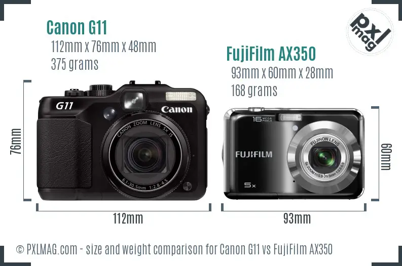 Canon G11 vs FujiFilm AX350 size comparison